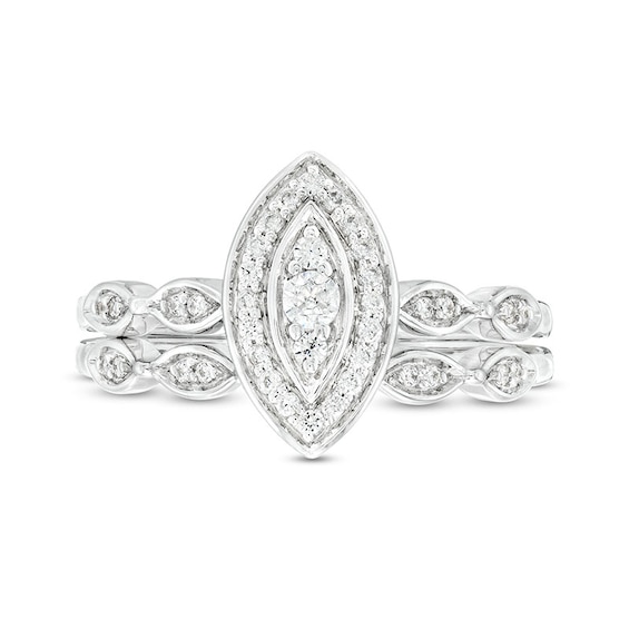 1/4 CT. T.w. Marquise-Shaped Multi-Diamond Frame Art Deco-Inspired Bridal Set in Sterling Silver