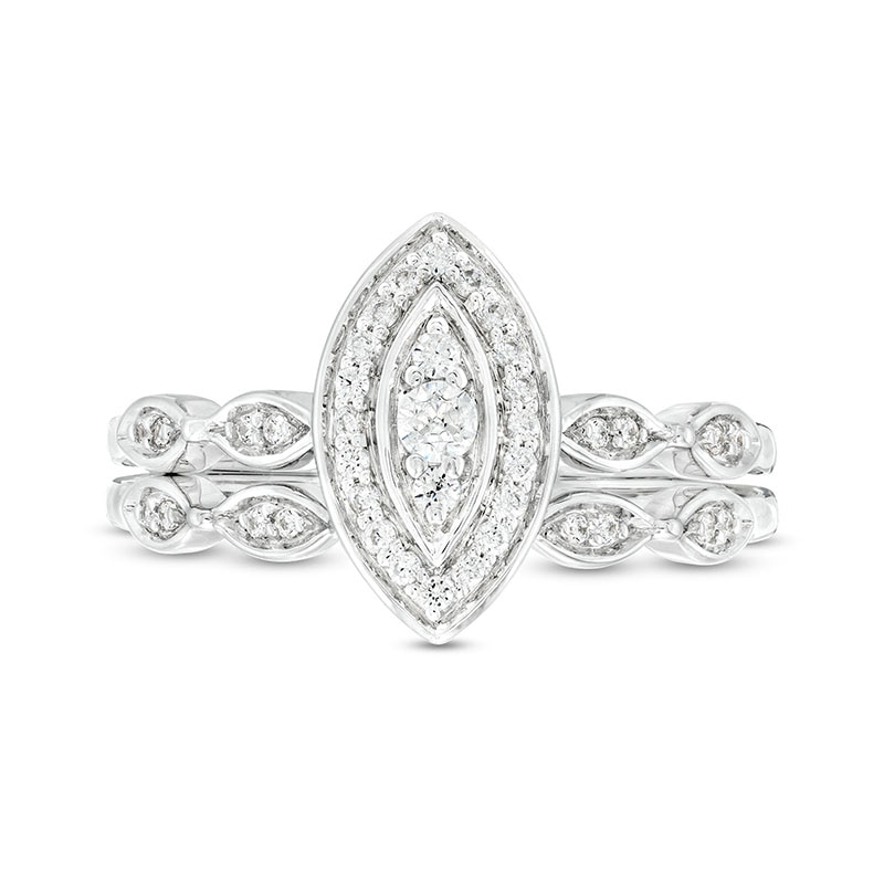Main Image 4 of 1/4 CT. T.W. Marquise-Shaped Multi-Diamond Frame Art Deco-Inspired Bridal Set in Sterling Silver