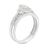 Thumbnail Image 3 of 1/4 CT. T.W. Marquise-Shaped Multi-Diamond Frame Leaf-Sides Ribbon Shank Bridal Set in Sterling Silver