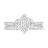 Thumbnail Image 4 of 1/4 CT. T.W. Marquise-Shaped Multi-Diamond Frame Leaf-Sides Ribbon Shank Bridal Set in Sterling Silver