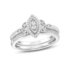 Thumbnail Image 1 of 1/5 CT. T.W. Marquise-Shaped Multi-Diamond Frame Leaf-Sides Bridal Set in Sterling Silver