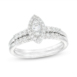 1/2 CT. T.W. Marquise-Shaped Multi-Diamond Frame Bridal Set in 10K White Gold