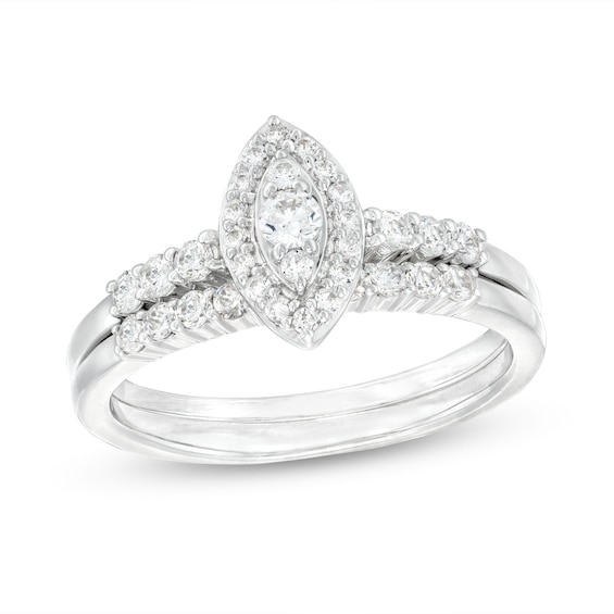 1/2 CT. T.w. Marquise-Shaped Multi-Diamond Frame Bridal Set in 10K White Gold