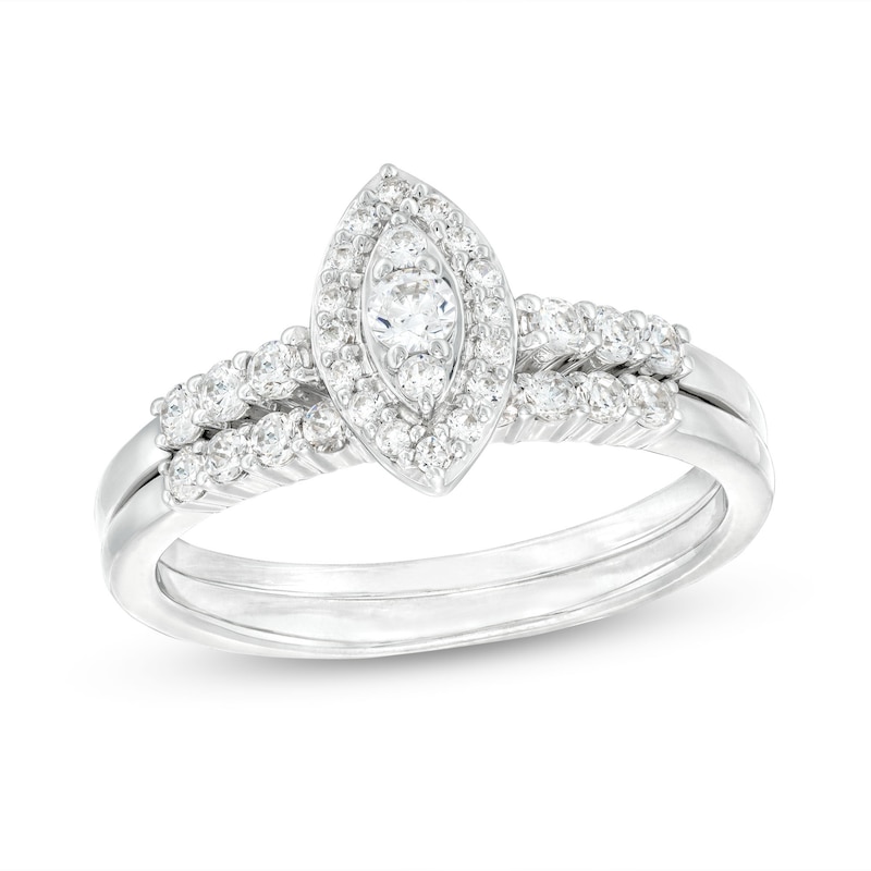 Main Image 1 of 1/2 CT. T.W. Marquise-Shaped Multi-Diamond Frame Bridal Set in 10K White Gold