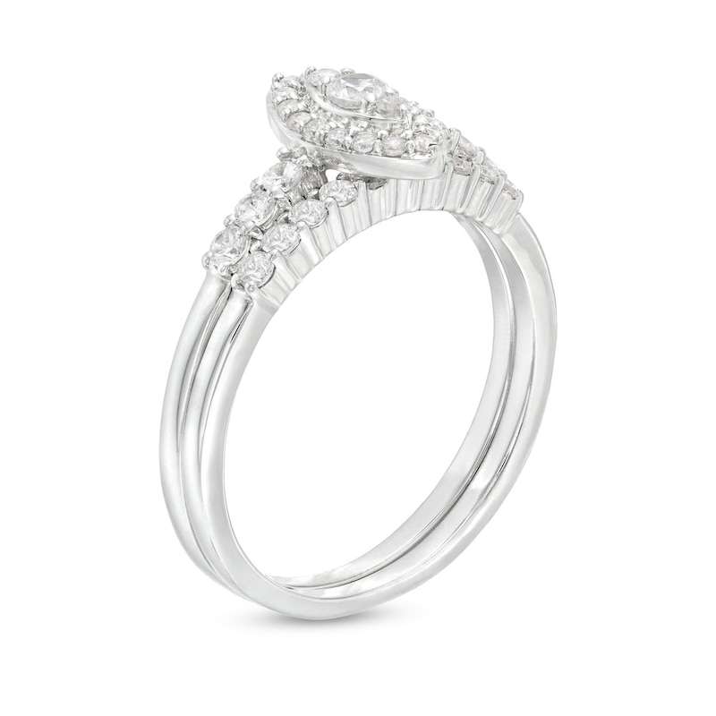 Main Image 3 of 1/2 CT. T.W. Marquise-Shaped Multi-Diamond Frame Bridal Set in 10K White Gold