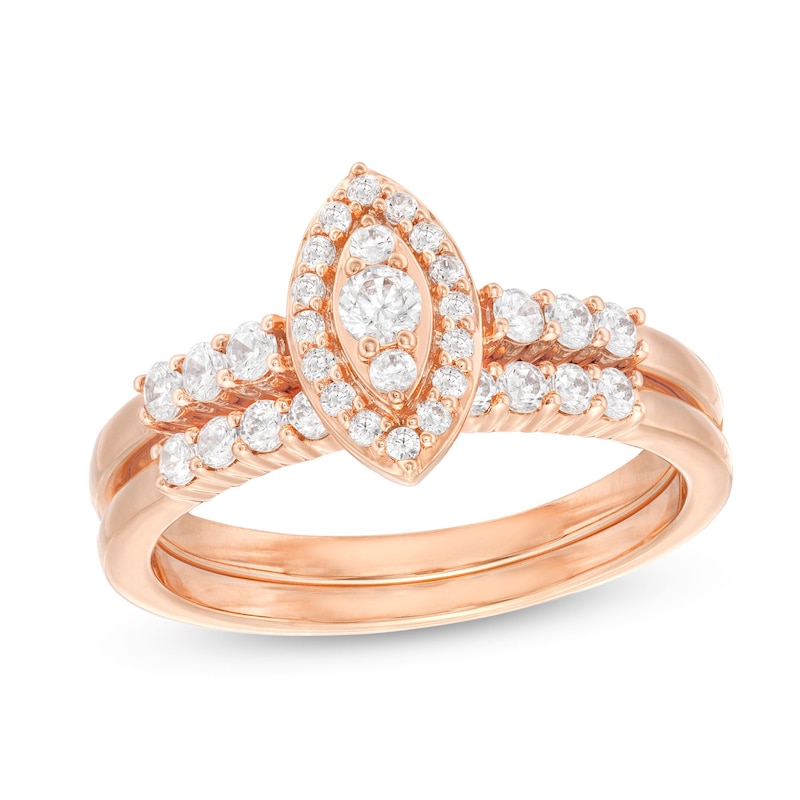 Main Image 1 of 1/2 CT. T.W. Marquise-Shaped Multi-Diamond Frame Bridal Set in 10K Rose Gold