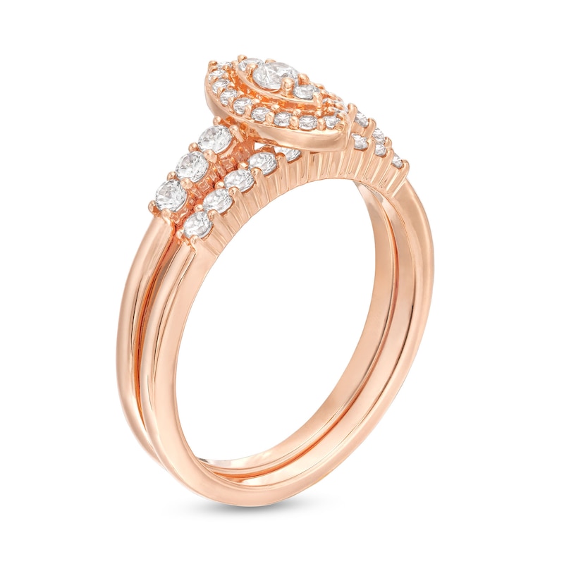 Main Image 3 of 1/2 CT. T.W. Marquise-Shaped Multi-Diamond Frame Bridal Set in 10K Rose Gold