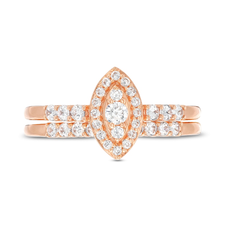 Main Image 4 of 1/2 CT. T.W. Marquise-Shaped Multi-Diamond Frame Bridal Set in 10K Rose Gold