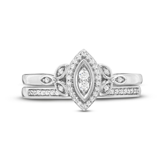 1/5 CT. T.w. Marquise-Shaped Multi-Diamond Frame Leaf-Sides Bridal Set in Sterling Silver