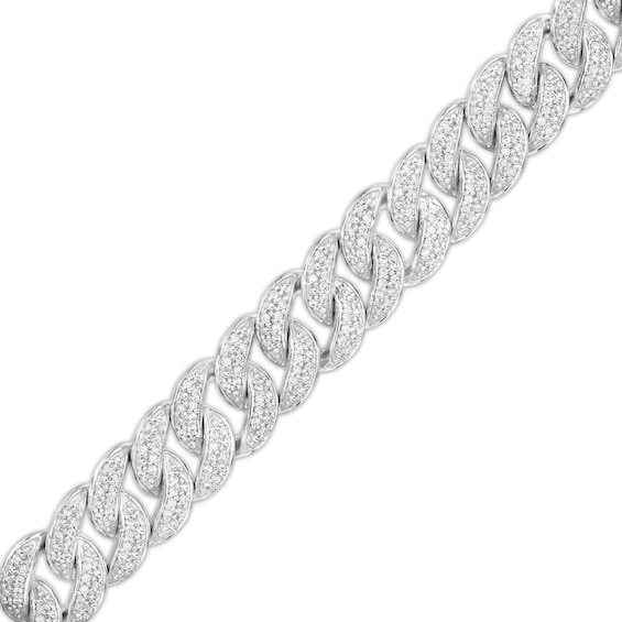 1/2 ct tw Round Sterling Silver Cuban Link Bracelet