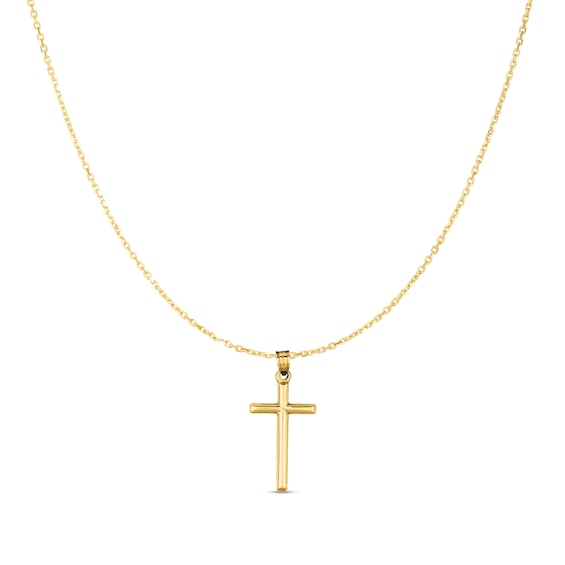 Cross Drop Pendant in Hollow 14K Gold