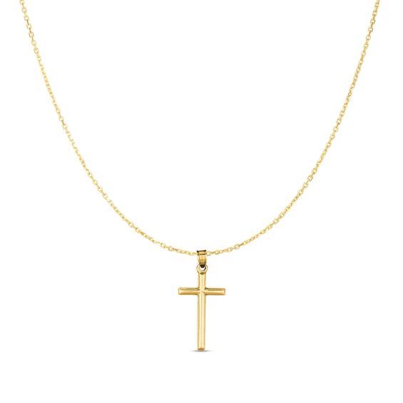 Men's Cross Drop Pendant in Hollow 14K Gold