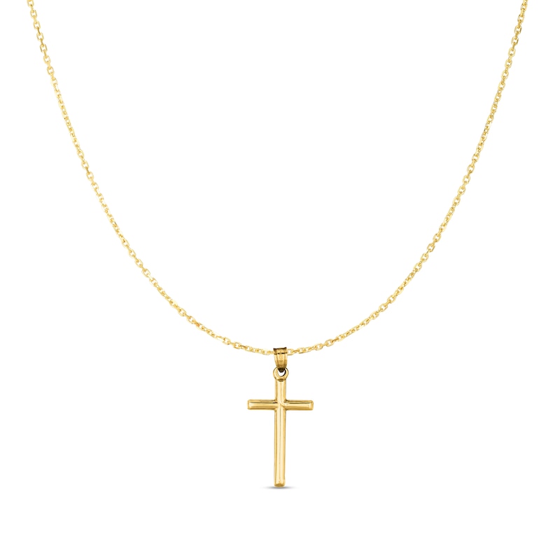 Men's Cross Drop Pendant in Hollow 14K Gold