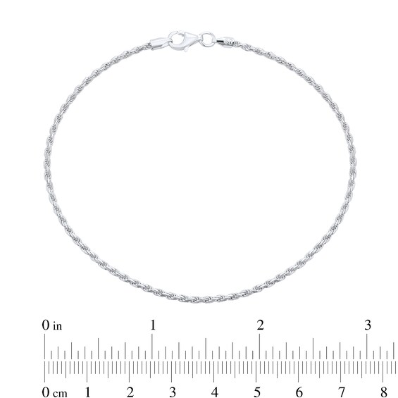 2.0mm Rope Chain Anklet in Solid Sterling Silver - 9.0"