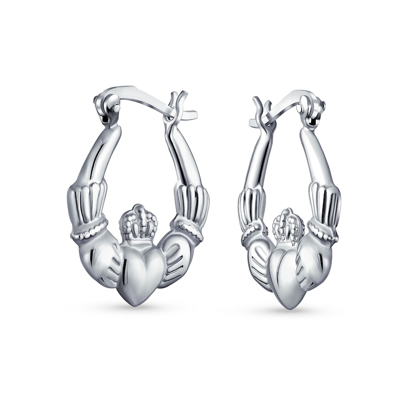 Main Image 1 of Claddagh Hoop Earrings in Sterling Silver