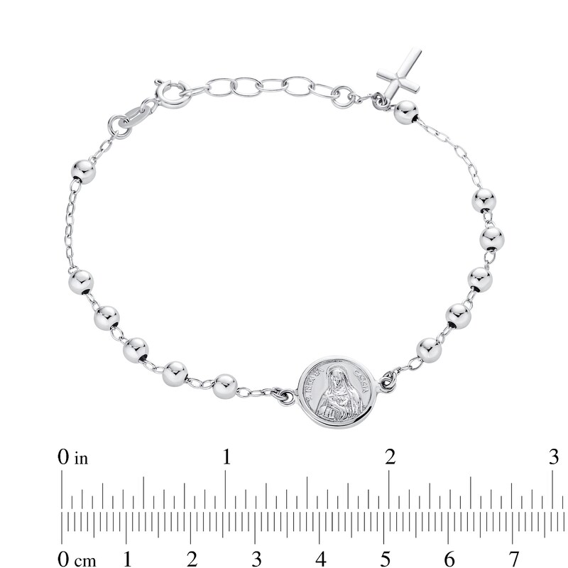 Virgin Mary Medallion with Cross Charm Rosary Bracelet in Sterling Silver - 9.0"