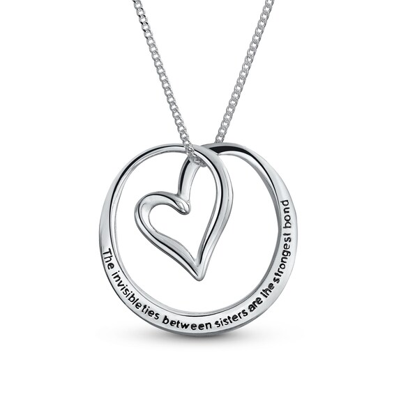 Sisters Looping Heart Circle Pendant in Sterling Silver