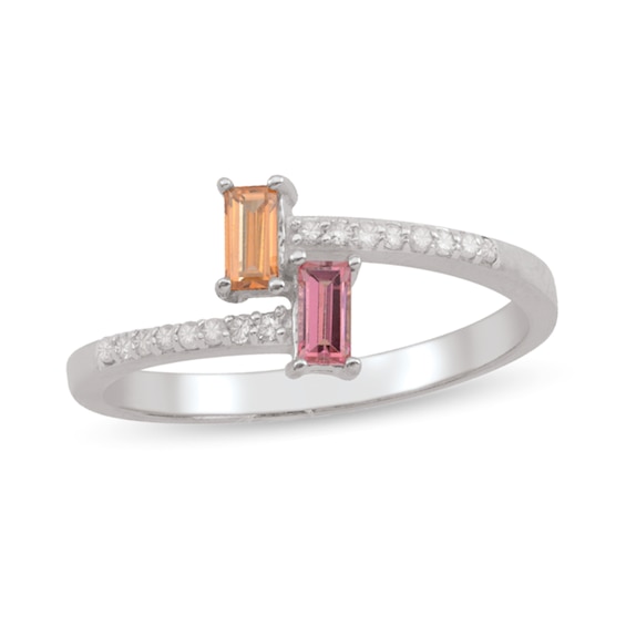 Couple's Baguette Gemstone and 1/15 CT. T.w. Diamond Bypass Ring (2 Stones)