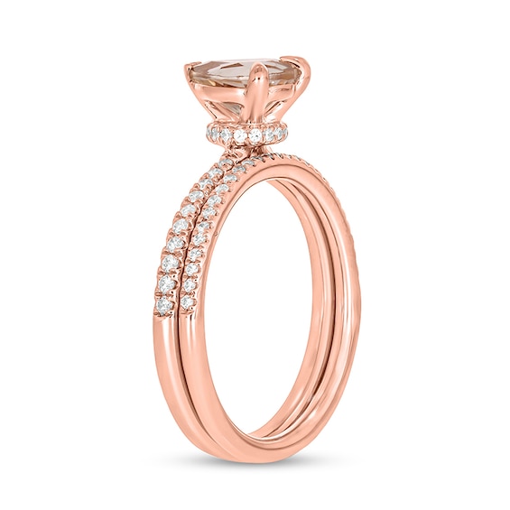Pear-Shaped Morganite and 1/3 CT. T.w. Diamond Bridal Set in 10K Rose Gold
