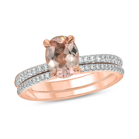 Oval Morganite and 1/3 CT. T.w. Diamond Bridal Set in 10K Rose Gold