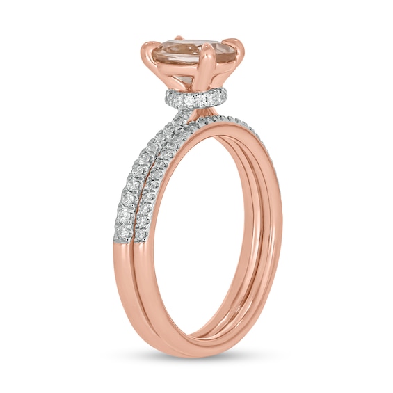 Oval Morganite and 1/3 CT. T.w. Diamond Bridal Set in 10K Rose Gold
