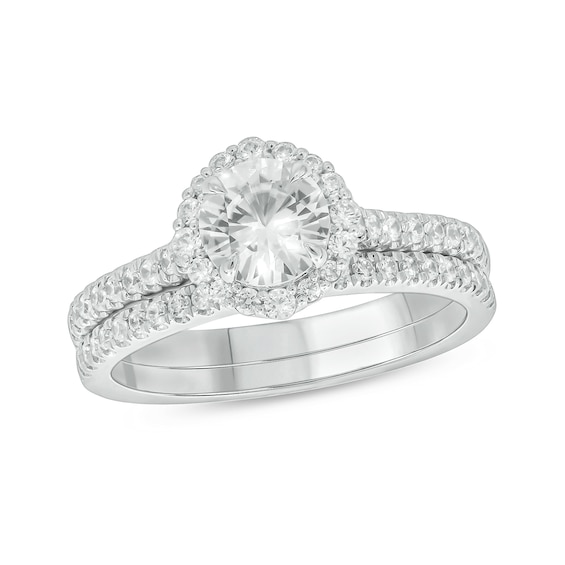 6.0mm White Lab-Created Sapphire and 1/2 CT. T.w. Diamond Frame Bridal Set in 10K White Gold