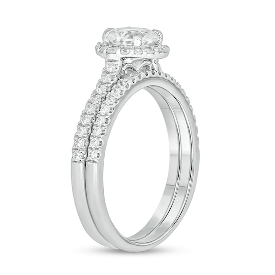 6.0mm White Lab-Created Sapphire and 1/2 CT. T.w. Diamond Frame Bridal Set in 10K White Gold