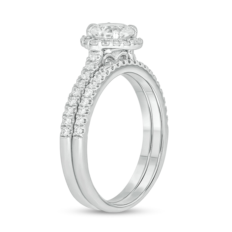 Main Image 2 of 6.0mm White Lab-Created Sapphire and 1/2 CT. T.W. Diamond Frame Bridal Set in 10K White Gold