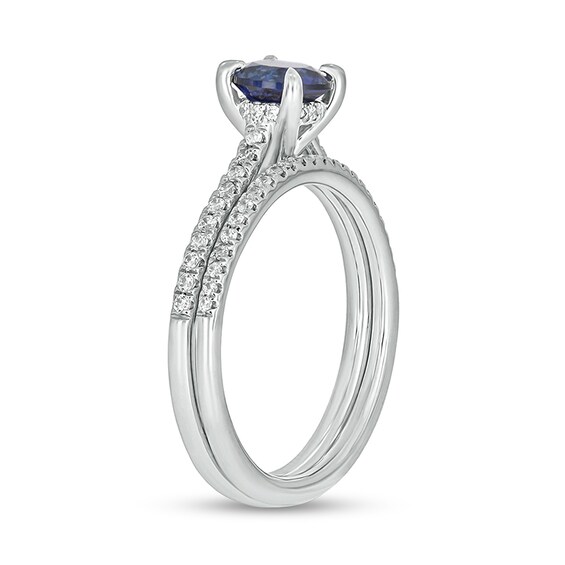 6.0mm Blue Lab-Created Sapphire and 1/3 CT. T.w. Diamond Bridal Set in 10K White Gold