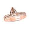 Thumbnail Image 1 of Pear-Shaped Morganite and 1/3 CT. T.W. Diamond Bridal Set in 10K Rose Gold