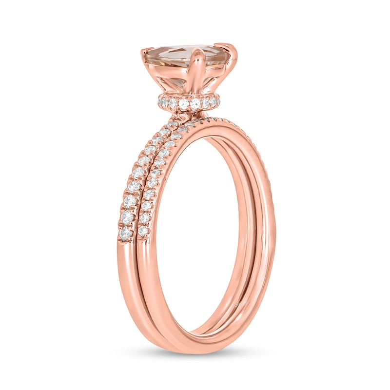 Main Image 2 of Pear-Shaped Morganite and 1/3 CT. T.W. Diamond Bridal Set in 10K Rose Gold