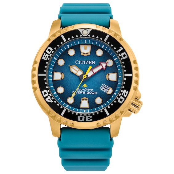 Men's Citizen Eco-DriveÂ® Promaster Dive Gold-Tone PVD Strap Watch with Blue Dial (Model: Bn0162-02X)