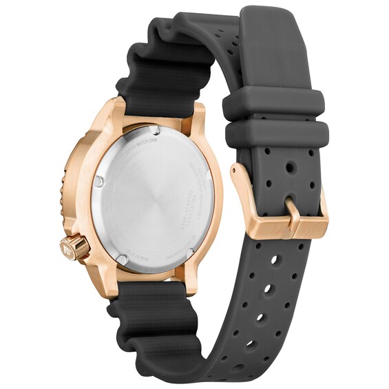 Men's Citizen Eco-DriveÂ® Promaster Dive Rose-Tone PVD Black Strap Watch with Grey Dial (Model: Bn0163-00H)