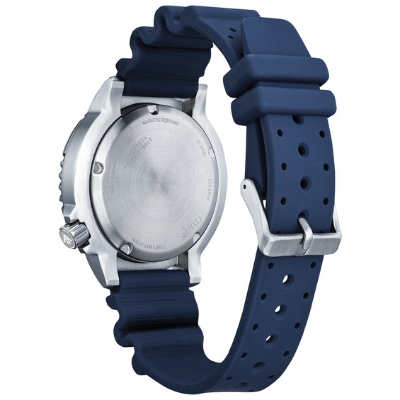 Men's Citizen Eco-DriveÂ® Promaster Dive Blue Strap Watch with Orange Dial (Model: Bn0169-03X)