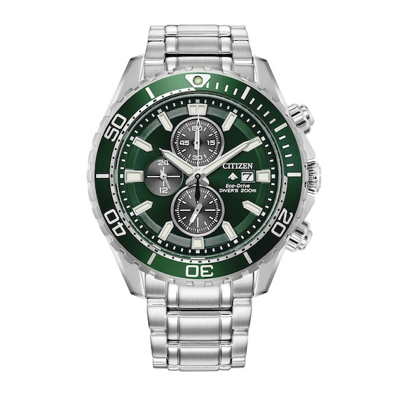 Men's Citizen Eco-DriveÂ® Promaster Dive Chronograph Watch with Green Dial (Model: Ca0820-50X)