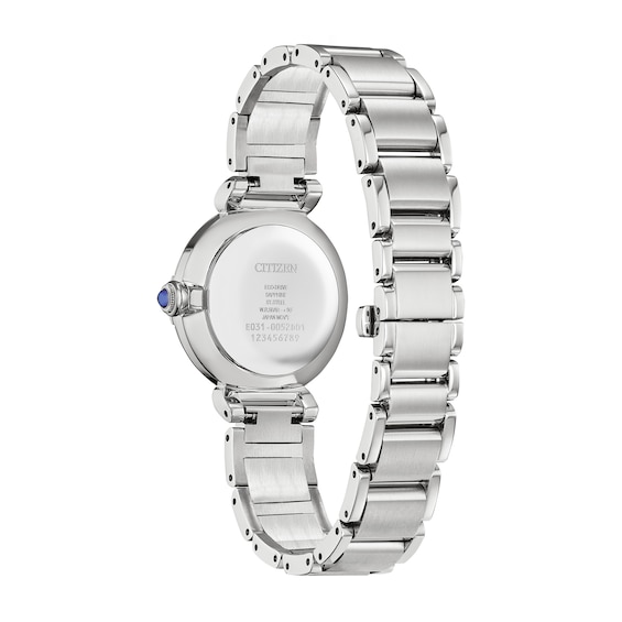 Ladies' Citizen Eco-DriveÂ® L Mae Diamond Accent Silver-Tone Watch with Mother-of-Pearl Dial (Model: Em1060-52N)