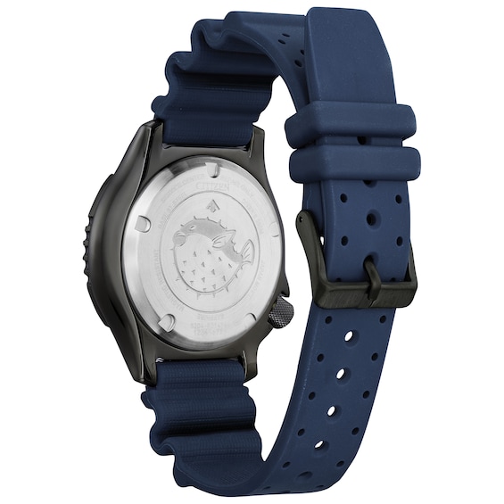Men's Citizen Promaster Dive Automatic Black PVD Blue Strap Watch with White Dial (Model: Ny0137-09A)