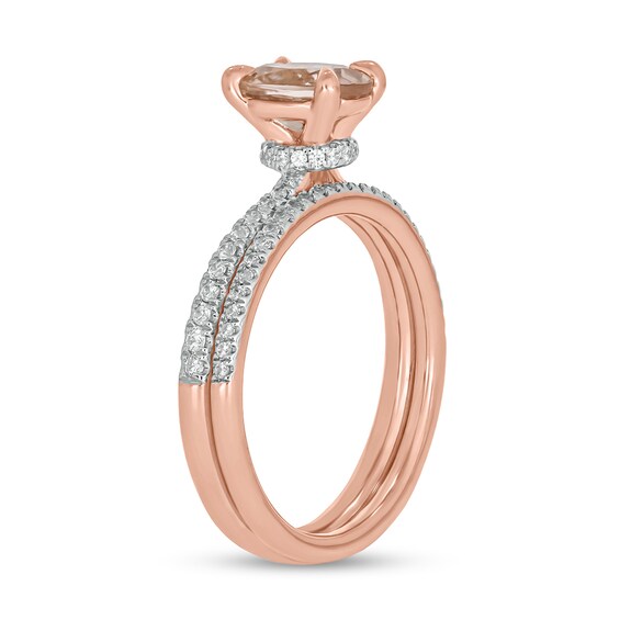Oval Morganite and 1/3 CT. T.w. Diamond Bridal Set in 10K Rose Gold