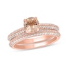 Thumbnail Image 0 of 6.0mm Morganite and 1/2 CT. T.W. Diamond Double Row Vintage-Style Bridal Set in 10K Rose Gold