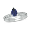 Thumbnail Image 1 of Pear-Shaped Blue Lab-Created Sapphire and 1/3 CT. T.W. Diamond Bridal Set in 10K White Gold