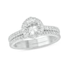 Thumbnail Image 1 of 6.0mm White Lab-Created Sapphire and 1/2 CT. T.W. Diamond Frame Bridal Set in 10K White Gold