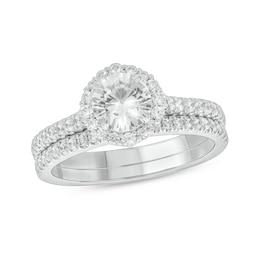 6.0mm White Lab-Created Sapphire and 1/2 CT. T.W. Diamond Frame Bridal Set in 10K White Gold