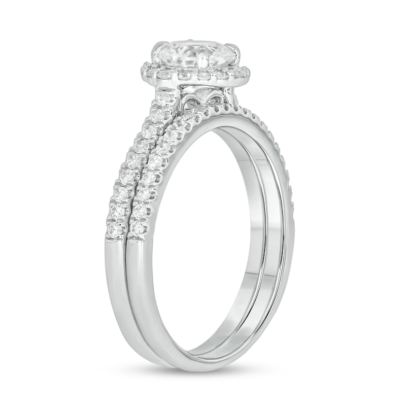 Main Image 2 of 6.0mm White Lab-Created Sapphire and 1/2 CT. T.W. Diamond Frame Bridal Set in 10K White Gold