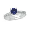 Thumbnail Image 1 of 6.0mm Blue Lab-Created Sapphire and 1/3 CT. T.W. Diamond Bridal Set in 10K White Gold