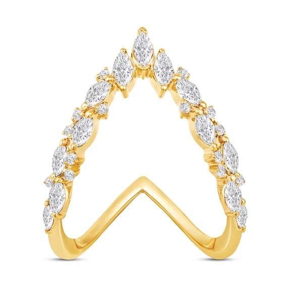 1 CT. T.w. Marquise and Round Diamond Deep "V" Ring in 10K Gold