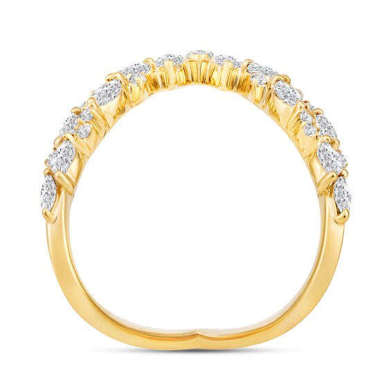 1 CT. T.w. Marquise and Round Diamond Deep "V" Ring in 10K Gold