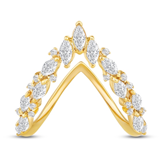1 CT. T.w. Marquise and Round Diamond Deep "V" Ring in 10K Gold