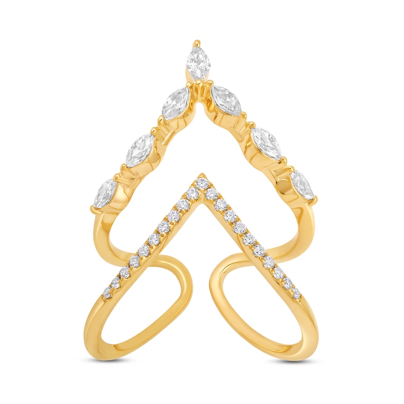 Main Image 1 of 1/2 CT. T.W. Marquise and Round Diamond Open Double Row Deep "V" Ring in 10K Gold