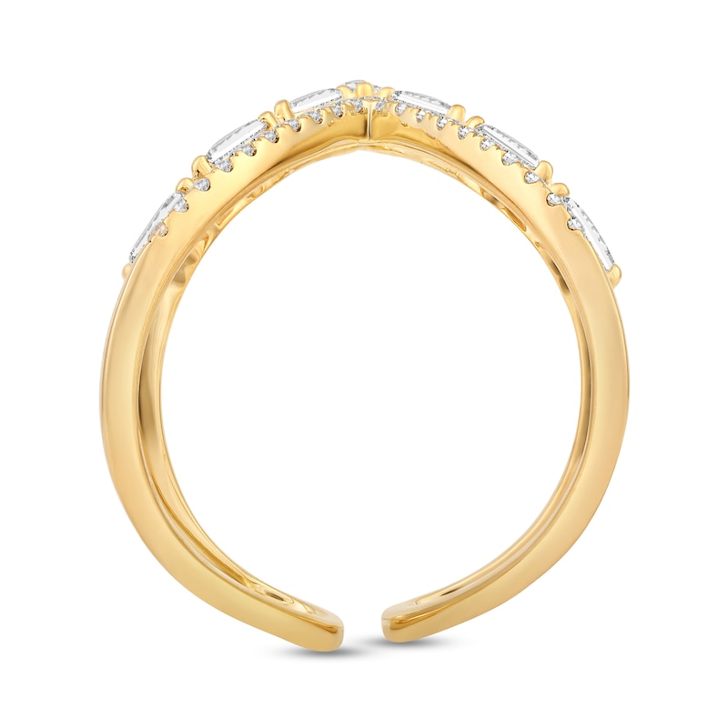 Main Image 2 of 1/2 CT. T.W. Marquise and Round Diamond Open Double Row Deep "V" Ring in 10K Gold