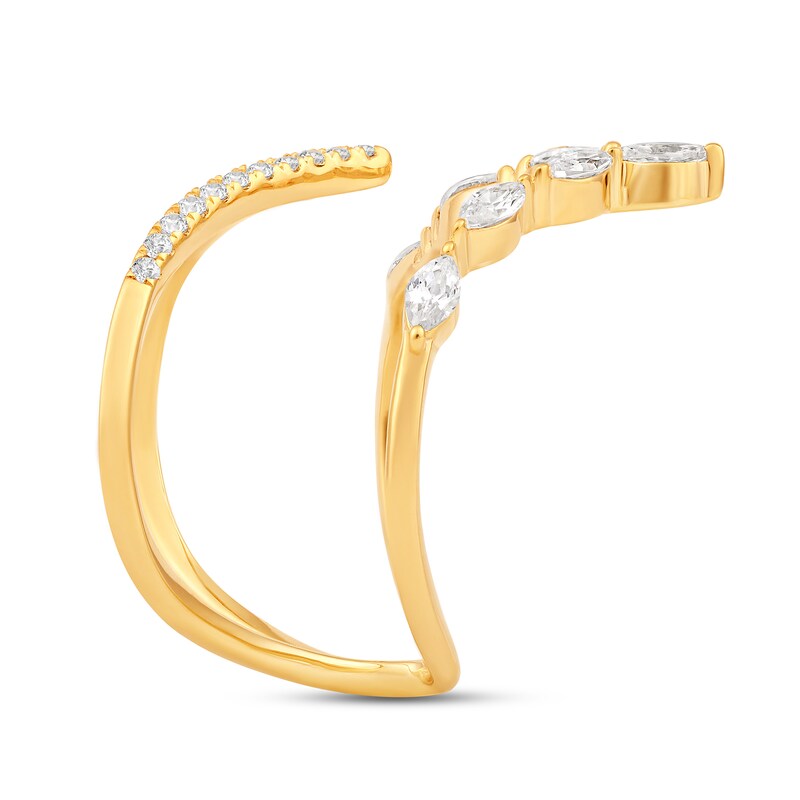 Main Image 3 of 1/2 CT. T.W. Marquise and Round Diamond Open Double Row Deep "V" Ring in 10K Gold